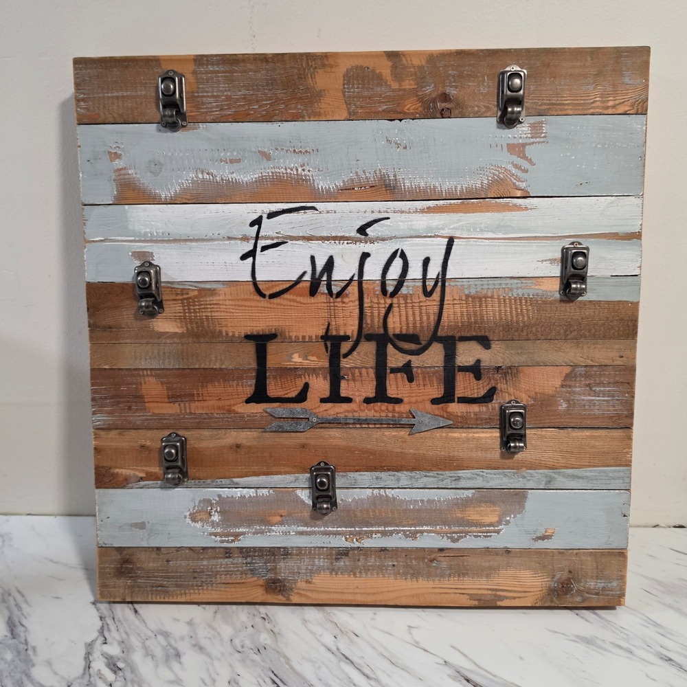 Sweet Bird & Co Rustic Wood Enjoy Life Photo Clip Board Wall Art 20.5x20.5